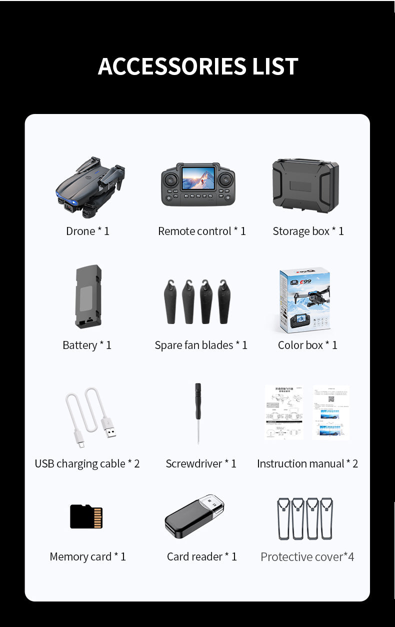 Сгъваем Дрон E100 с Двойна камера и Интелигентни функции, подходящ за Деца и Любители