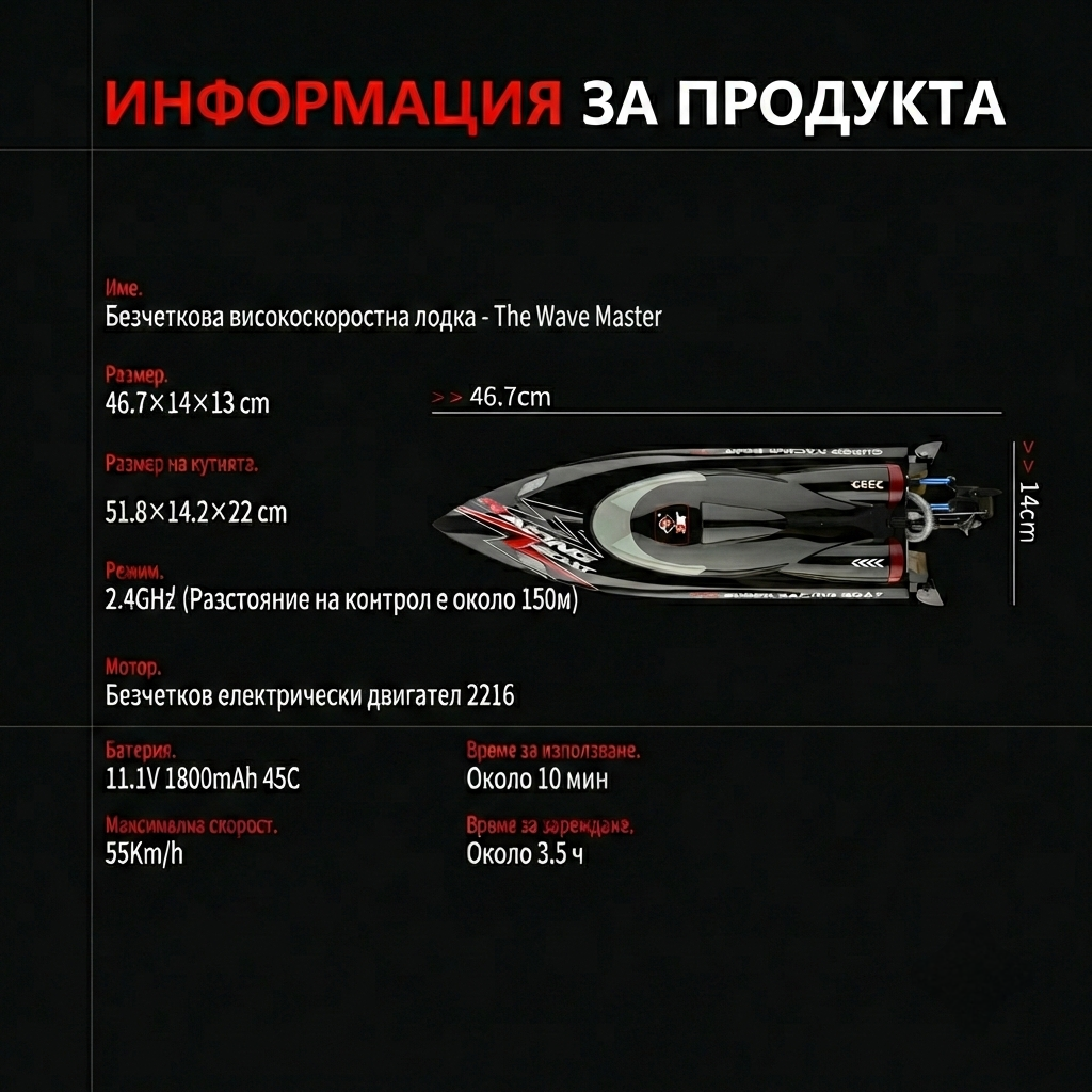 Състезателна лодка The Wave Master с дистанционно управление 55км/ч