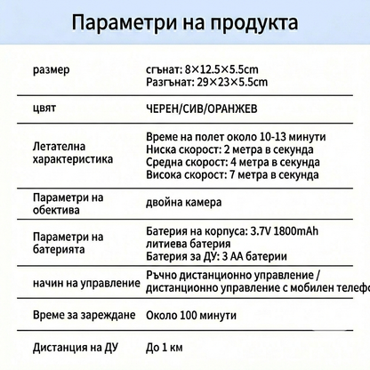 Дрон E100 - Параметри на продукта