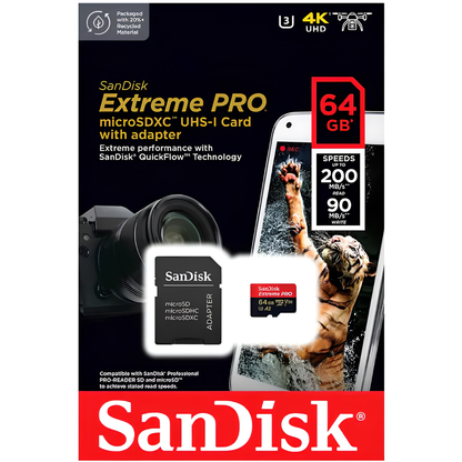 Оригинална опаковка на SanDisk Extreme PRO 64GB microSDXC карта с адаптер